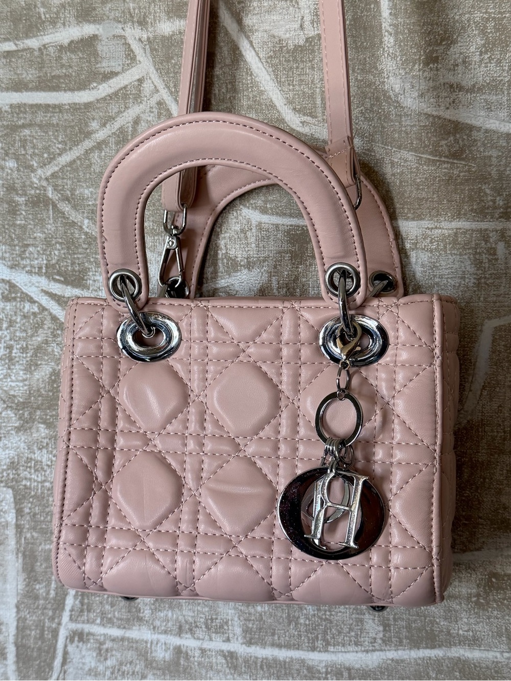 Dior Pink Quilted Mini Top-Handle Bag with Silver Hardware